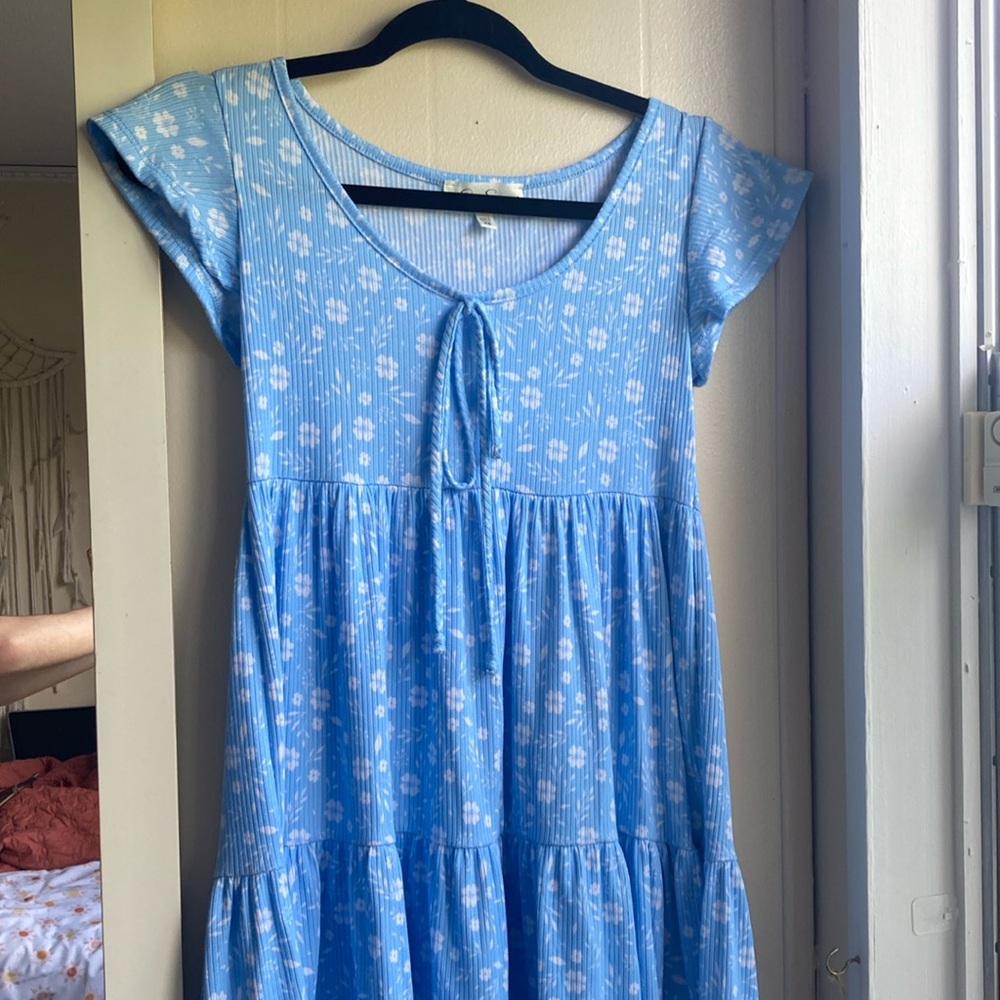 Baby blue summer dress with white flowers